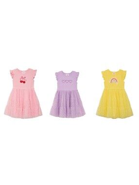 Wonder Nation 3 Pack Tutu Dress Pink Yellow Purple Size 3T Cherry Hearts Rainbow